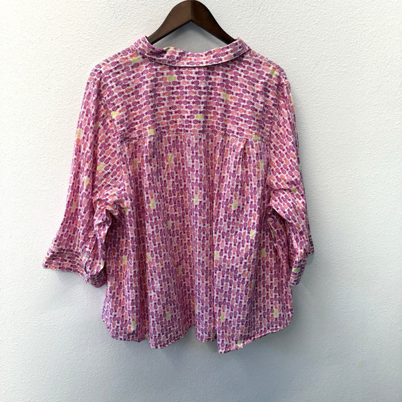 Catherines Button Up Shirt Womens Plus Size 3X Pineapple Print Beachy Tropical - Picture 2 of 6